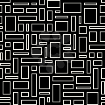 Abstract geometric seamless pattern. White empty rectangles over black background. Vector Illustration 