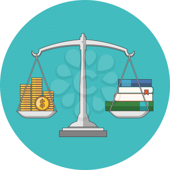 Knowledge is wealth concept. Flat design. Icon in turquoise circle on white background