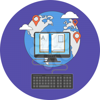 Distance education concept. Flat design. Icon in purple circle on white background