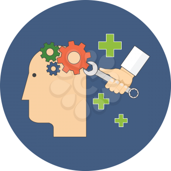 Psychology, psychotherapy, mental healing concept. Flat design. Icon in blue circle on white background