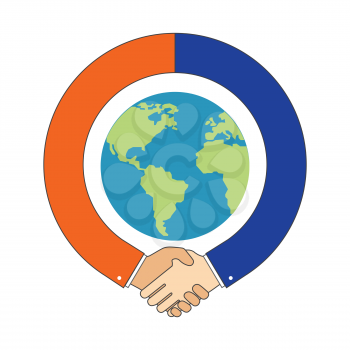 Handshake around Globe, International Partnership symbol. Vector Illustration