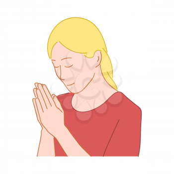 Girl praying. Palms are folded together. Hand drawn style doodle design illustration