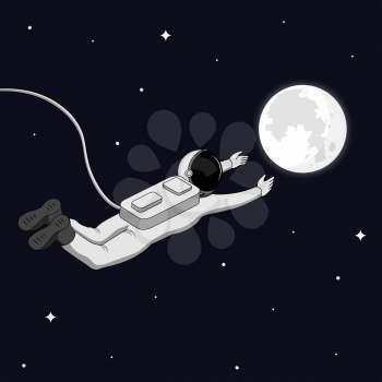 Astronaut in Space. Reach the Moon and Space Exploration Concept. Vector illustration
