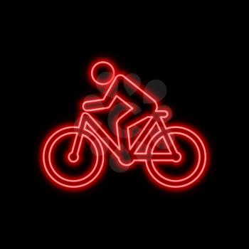 Cyclist neon sign. Bright glowing symbol on a black background. Neon style icon. 