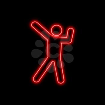 Dancing man neon sign. Bright glowing symbol on a black background. Neon style icon. 