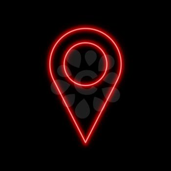 Map pointer neon sign. Bright glowing symbol on a black background. Neon style icon. 