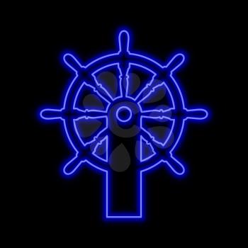 Steering wheel neon sign. Bright glowing symbol on a black background. Neon style icon. 