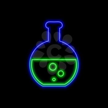 Flask neon sign. Bright glowing symbol on a black background. Neon style icon. 