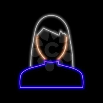 Female avatar neon sign. Bright glowing symbol on a black background. Neon style icon. 