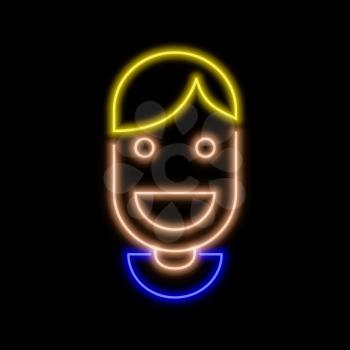 Man smiling avatar neon sign. Bright glowing symbol on a black background. Neon style icon. 