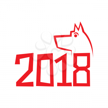 Year of The Dog, Chinese zodiac symbol of 2018 dog year. Isolated on red background.