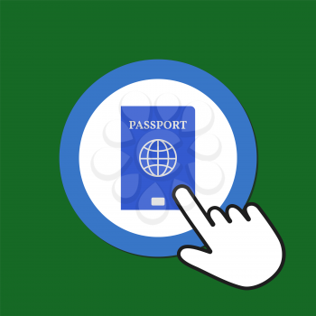 Passport icon. ID, identification concept. Hand Mouse Cursor Clicks the Button. Pointer Push Press