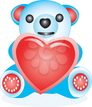 Toy bear of blue colour with heart in paws