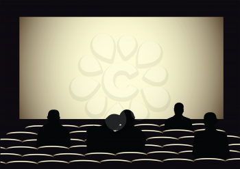 Illustration of the visual cinema with silhouettes of people