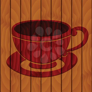 Illustration of drawing scorched cup of coffee on a wooden background
