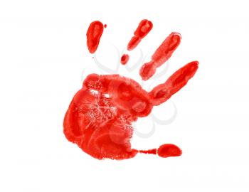 The red imprint of the left hand isolated on a white background