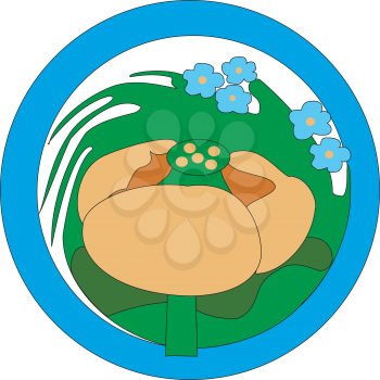 A yellow flower on a green background in the blue circle 