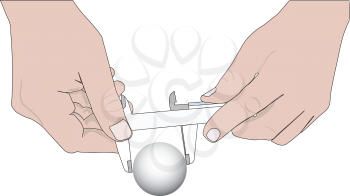 hand with caliper measure ball 