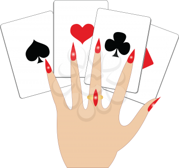 Illustration of hand with playing cards on a white background