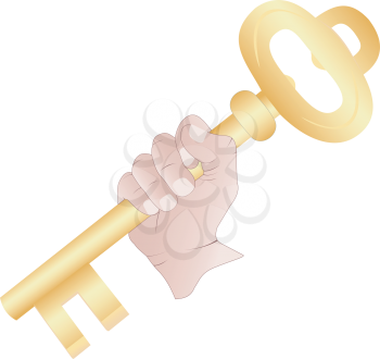 Illustration of the raised hands with the golden key