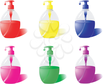 Set of bottles of liquid soap of different colors