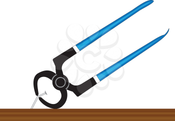 Illustration of pilers, pulling a nail out of the board on a white background