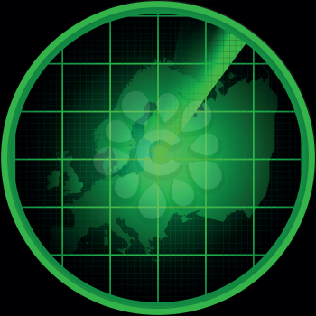 Illustration of radar screen with a silhouette of Europe