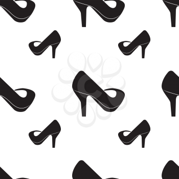Illustration of Seamless pattern of silhouettes of women's shoes