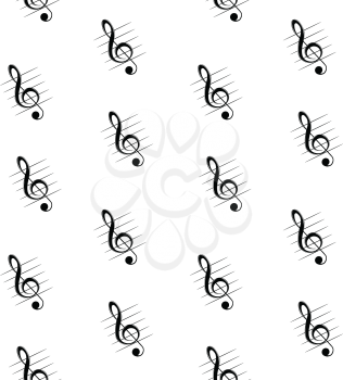 Illustration of seamless pattern of a treble clef on white background
