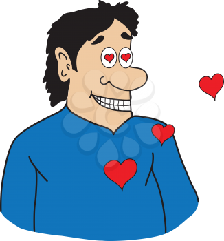 Illustration cartoon comic lover man with hearts on a white background