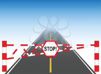 Illustration of the road with a barrier and stop sign
