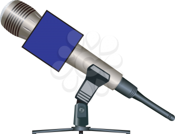Illustration of a wireless microphone on a support with a cube