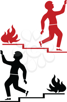 Illustration of black and red walking man and fire