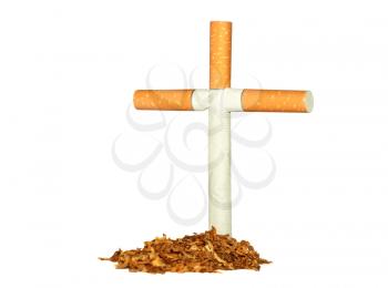 Symbolic grave of tobacco and a cross of cigarettes
