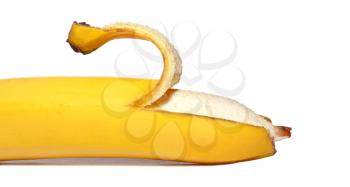 Ripe open banana isolated on white background