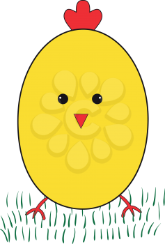 Cartoon funny yellow chicken on a white background