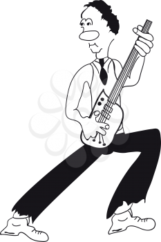 Illustration of a black and white musician outline with a bass guitar on a white background