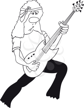 Illustration of a black and white musician outline with a guitar on a white background