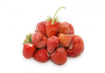 A handful of ripe strawberries isolated on white background