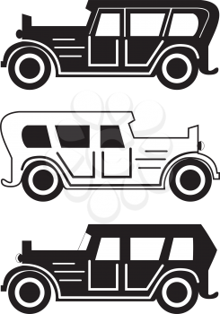 Illustration of set of a different retro car silhouettes
