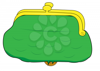 Illustration of a green holey wallet with a coin