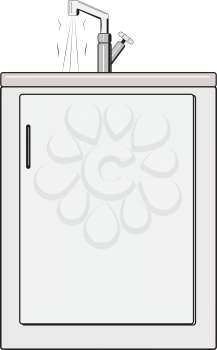 Illustration of a dishwasher with flowing tap water