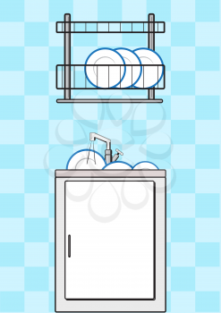 Illustration of dishwashers and kitchen utensil stands