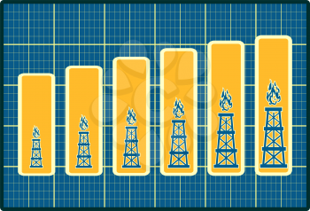Gas rig icons on blueprint chart diagram. Consumption growth. Image relative to increase gas production.