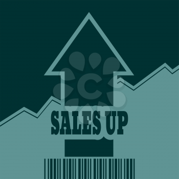 Sales up text and rise up arrow. Growth diagram and bar code. Relative for retail business