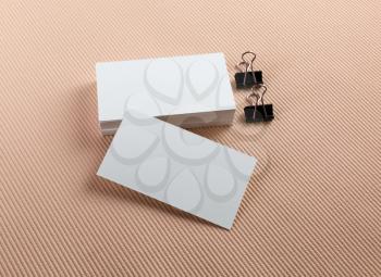 White business cards on color background. Mock-up for branding identity.