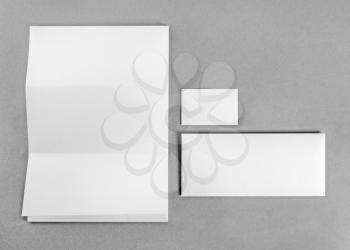Blank stationery and corporate identity template on gray background.  Mockup for branding identity. For design presentations and portfolios. Top view. 