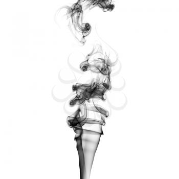 Photo of abstract black smoke swirls and waves on white background.