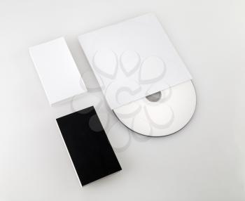 Blank black and white business cards and compact disk. Template for ID.