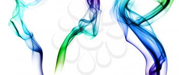 Set of abstract bright colored smoke on a white background